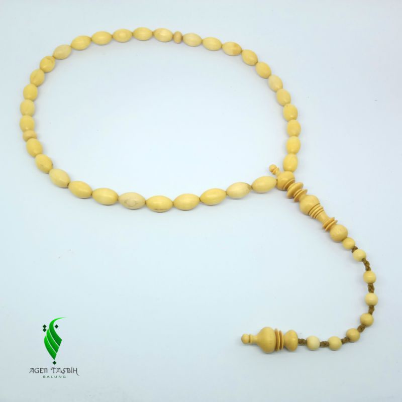 Tasbih Kayu Kemuning Gading Oval Size 8mm x 14mm 33 Butir , Tasbih 33 Butir, Tasbih Antik Kayu Langka Bertuah Nusantara