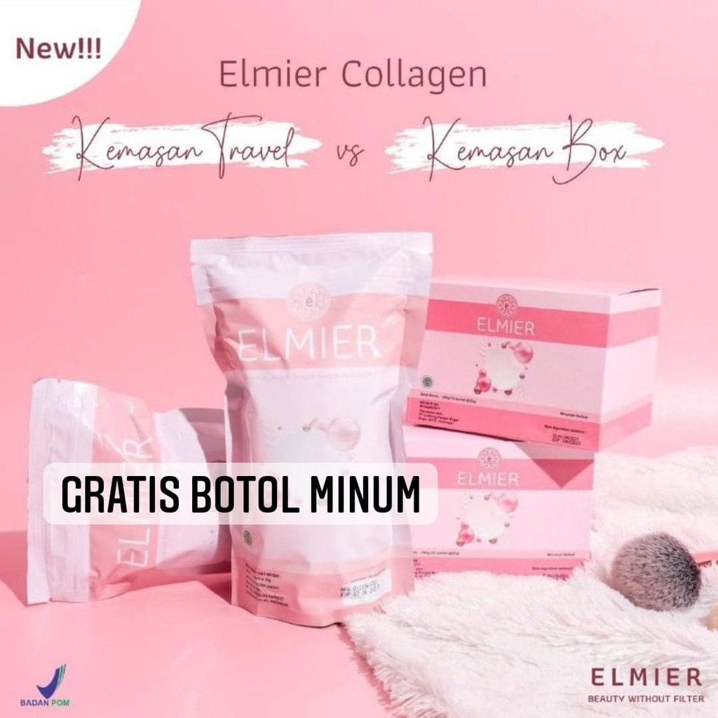 ELMIER Collagen Drink Isi 12 Sachet Glutathion BPOM Kolagen Anti Aging No Sugar Pemutih wanita