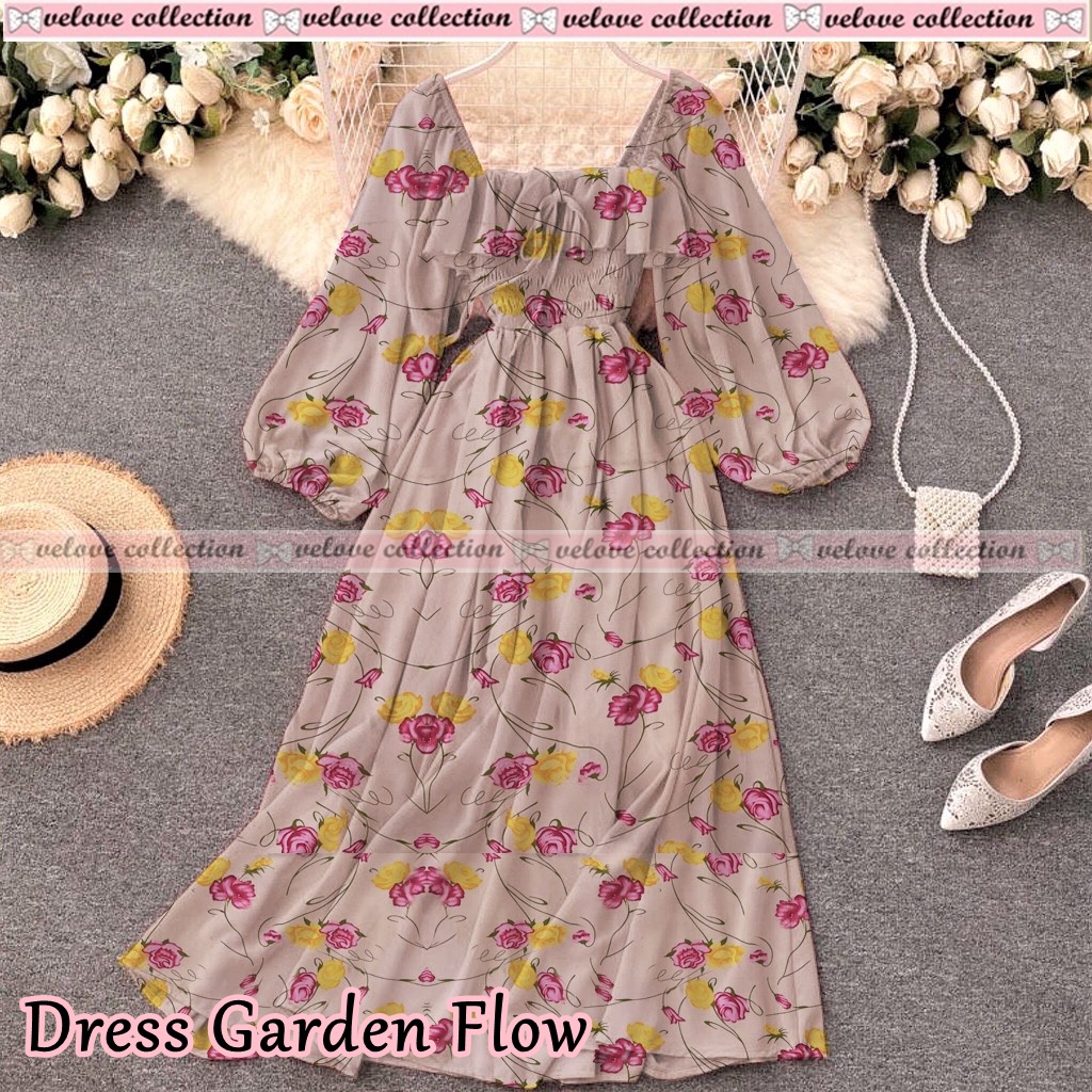 JONKA FASHION - Dress Sora Flower Fashion Wanita Gaya Vintage Dress Casual Terbaru-6005 Coksu Flow