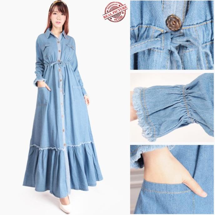 Dress Maxi Molgy Gamis Jeans Payung Longdress Casual Wanita