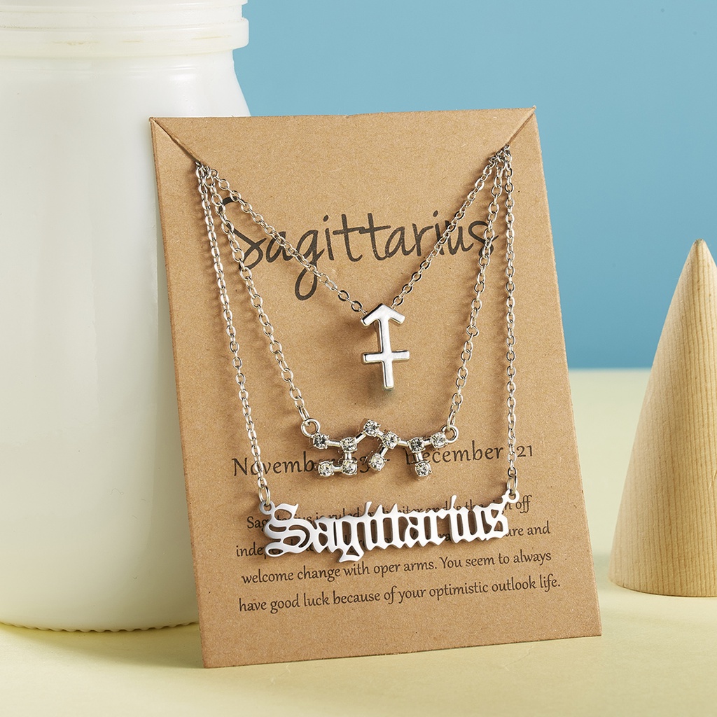 3 Pack Kalung Rantai Klavikula Hias Liontin 12 Rasi Bintang Warna Silver Untuk Hadiah