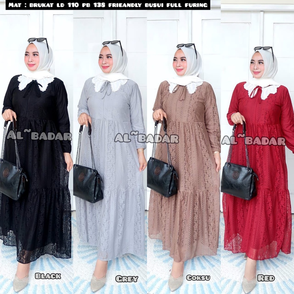 [ BISA COD ] GAMIS BRUKAT PREMIUM MIX KERAH RENDA,GAMIS BRUKATPREMIUM MIX KERAH RENDA MODEL TERBARU BY AL BADAR