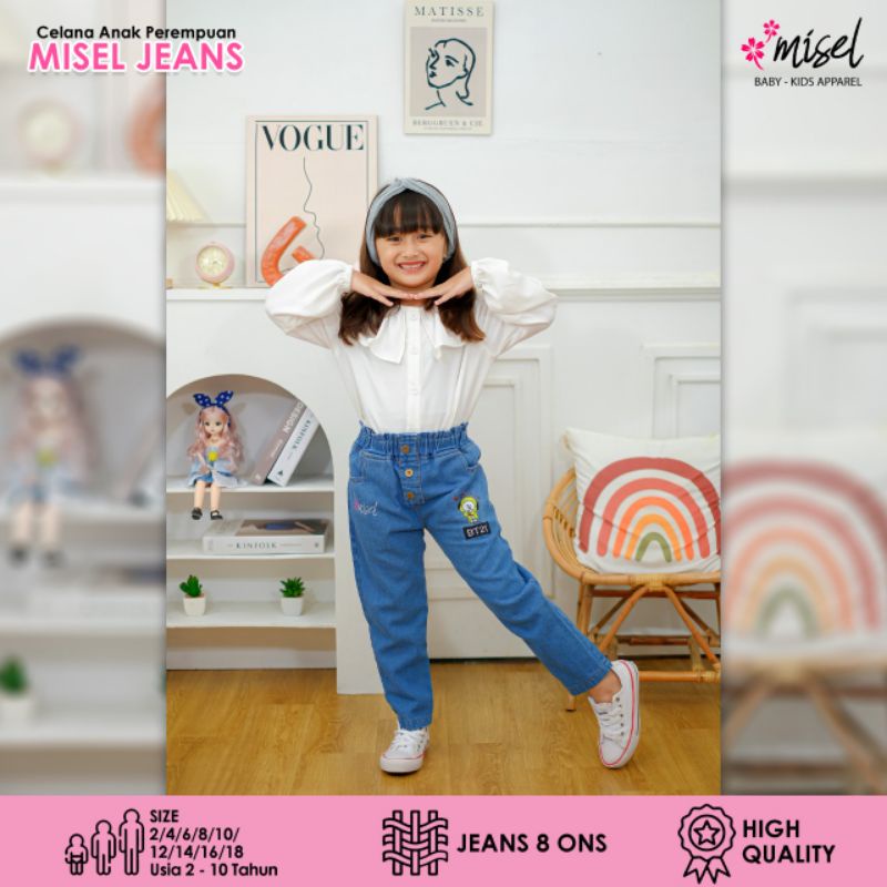 Celana Jeans panjang anak perempuan motif BT21 usia 1-10 tahun bawahan denim anak cewek