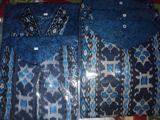 Couple Gamis Keluarga Batik Famili Sarimbit Ibu Ayah Dan Anak Couple Batik Seragam Mega Biru Ori Bcp
