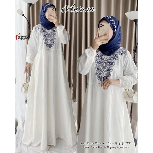 Rayya Maxi white gamis wanita Katun jepang mix bordir jumbo big size XXXL murah mewah new cewe besar