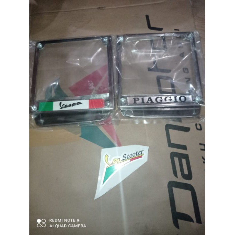 Tatakan Plat Nomor Chrome Vespa Klasik Impor Model Persegi