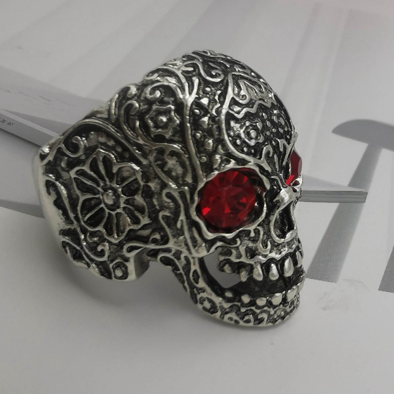 Cincin Desain Tengkorak Gothic Punk Hip Hop Warna Emas Hitam Untuk Pria