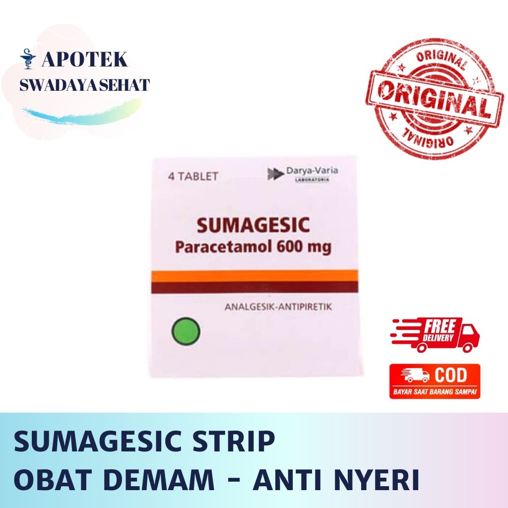 SUMAGESIC Strip - Paracetamol 600 MG - Obat Demam Anti Nyeri Isi 4 Tablet Parasetamol