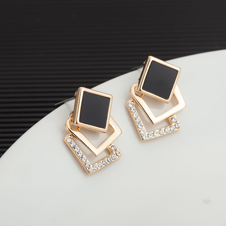 Anting Tusuk Gantung Desain Geometri Hias Berlian Imitasi Gaya Simple Untuk Wanita