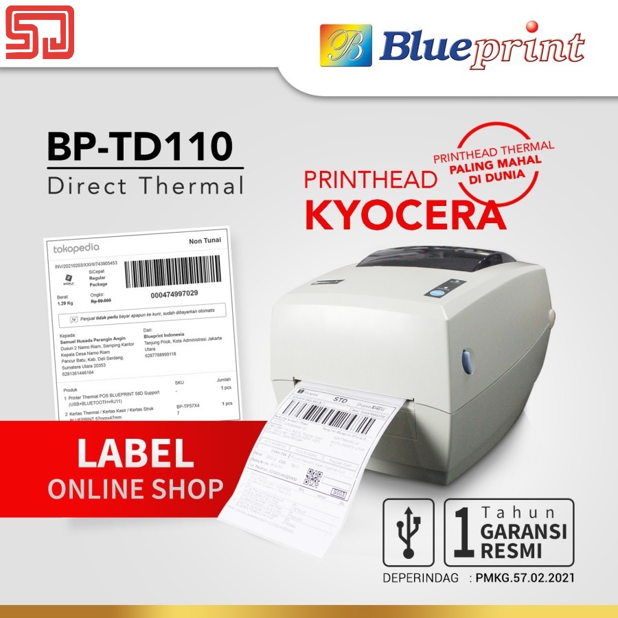 Printer Resi Olshop Online Shop Blueprint TD110 Thermal Barcode Label Pengiriman