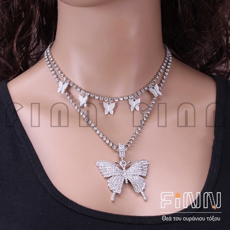 Kalung Choker Kupu-Kupu -  Necklace Double Layers Butterfly Rantai Kupu-Kupu