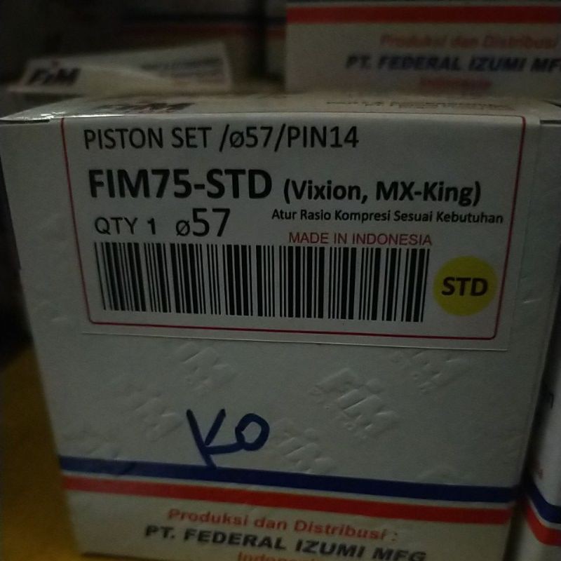PISTON SEHER KIT SET FIM 75 ukuran 57 57,5 58 58,5 59 59,5 60 mm pen pin 14 mm vixion mx king r15-OS STD ( 57MM)