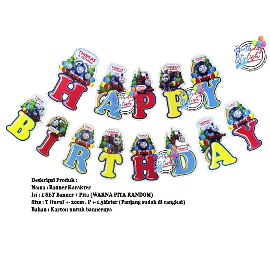 Banner Thomas Besar/ Bunting Flag Thomas/ Baner Thomas Ulang Tahun/ Banner Karakter