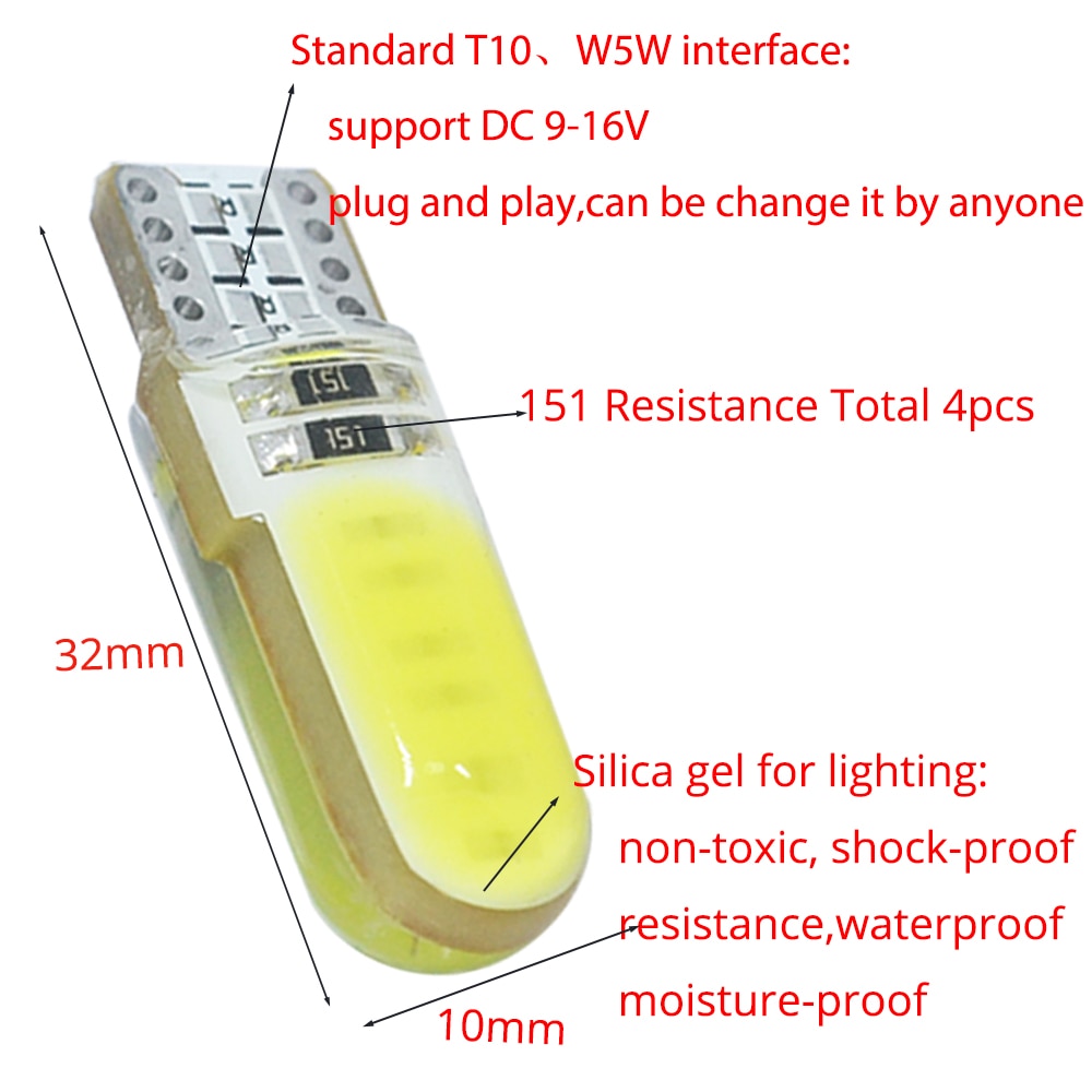 Bohlam Halogen Mobil Universal T10 W5W Putih Merah Silicagel Trunk Lamp Sein Wedge Plat Lisensi Penanda Mobil Lampu Baca Kubah Lampu Bohlam Parkir Otomatis Bohlam Lampu Sinyal Mobil LED