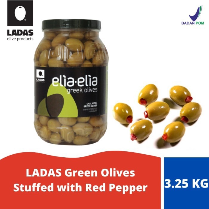 

LADAS Green Olives Stuffed with Red Pepper - 3.25 kg