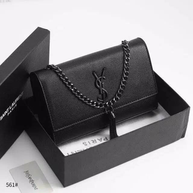 YSL Kate Tassel Chain Bag Croco So Black With Box #561-2