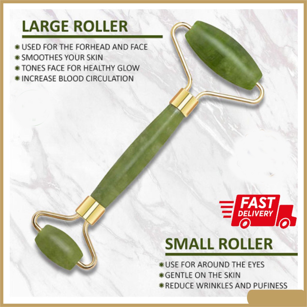 [100% Asli] Jade Roller &amp; Gua Sha Face Roller / Alat Pijat Muka Wajah Facial Massager / Pengencang Terapi