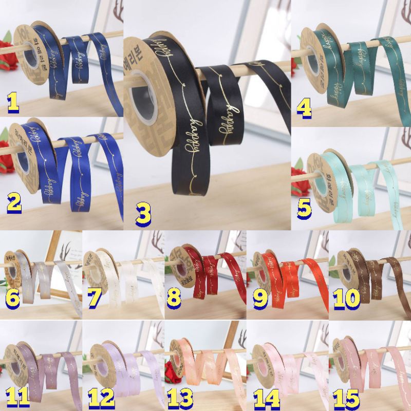 

(90 cm) Pita Satin Motif Happy Pita Parcel Gift Hampers Pita Ribbon 2,5 cm Pita Happy Ribbon 25mm Pita Hiasan Hampers hiasan Buket