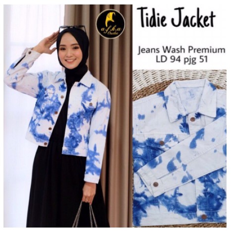 Tidie Jaket Jeans Wash Bermotif