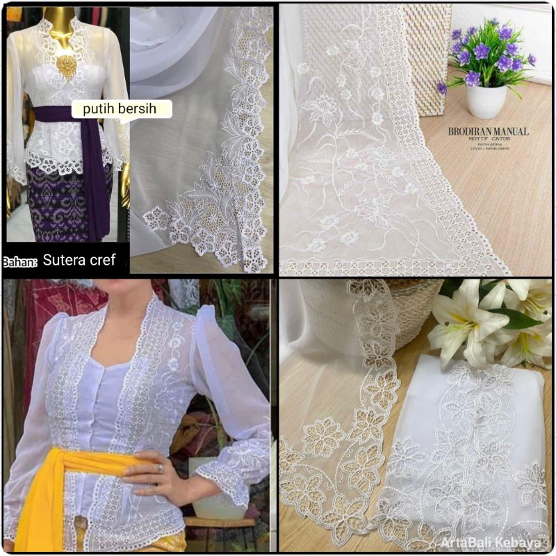 Kain kebaya bordir khusus putih bahan sutera cref