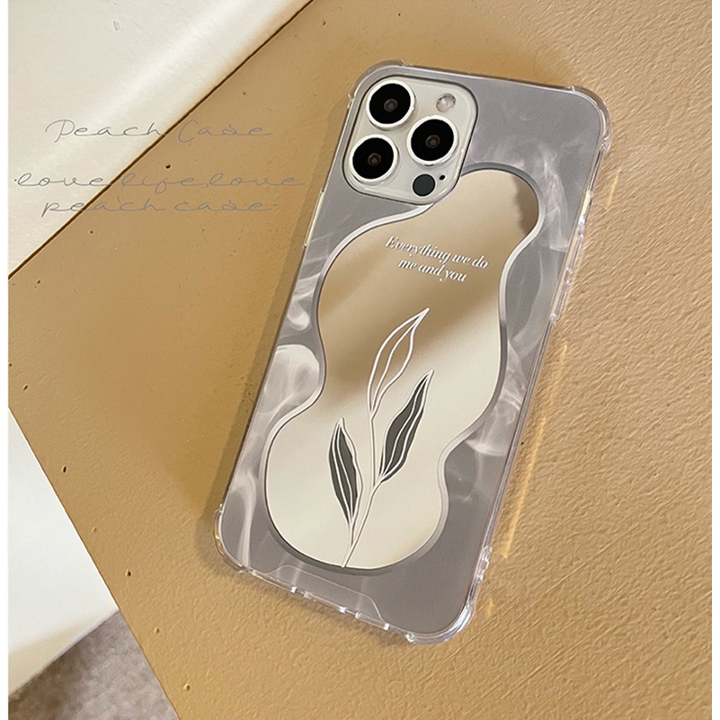 Soft Case Pelindung Bahan Silikon TPU Tahan Banting Art Soft Case Compatible for  iPhone 13 12 11 Pro Max X XR Xs Max SE 2020 iPhone 6s 6 7 8 Plus Leaf Makeup Mirror Silicone Soft TPU Phone Case Shockproof Protection Back Cover