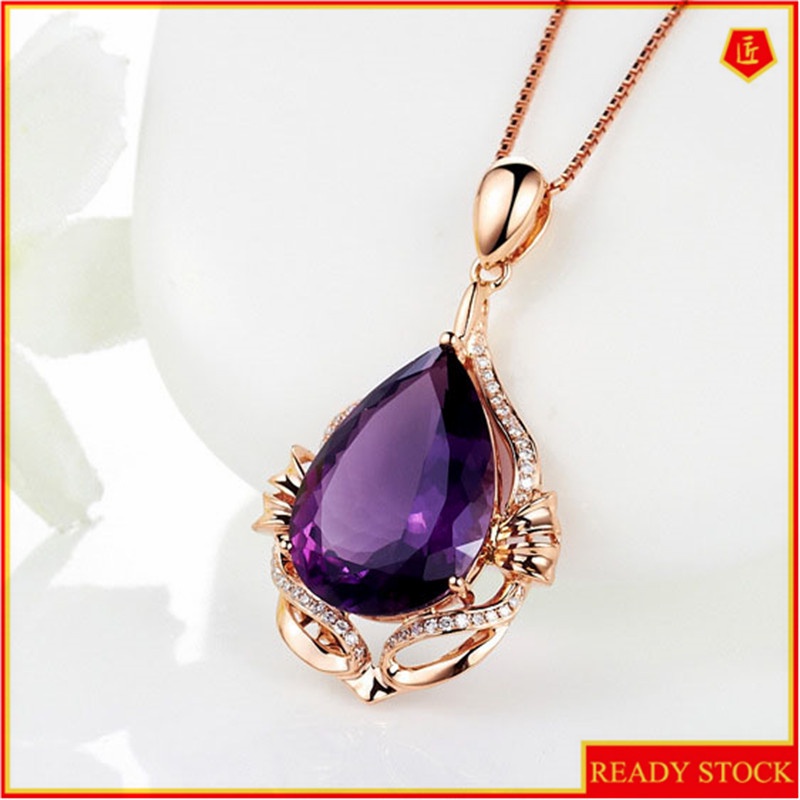 [Ready Stock]Fashion Inlaid Amethyst Hanging Luxury Micro Inlaid 18K Rose Gold Necklace