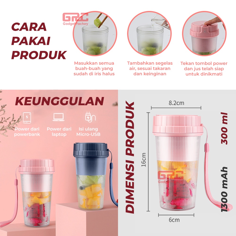 Portable Juicer Botol Minum Mini Blender Botol Juice 2in1 300ml