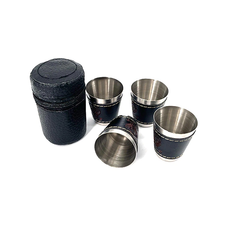 Gelas Outdoor Camping Travel Mug Stainless Steel 70ml 4PCS - MCY-66 - Black