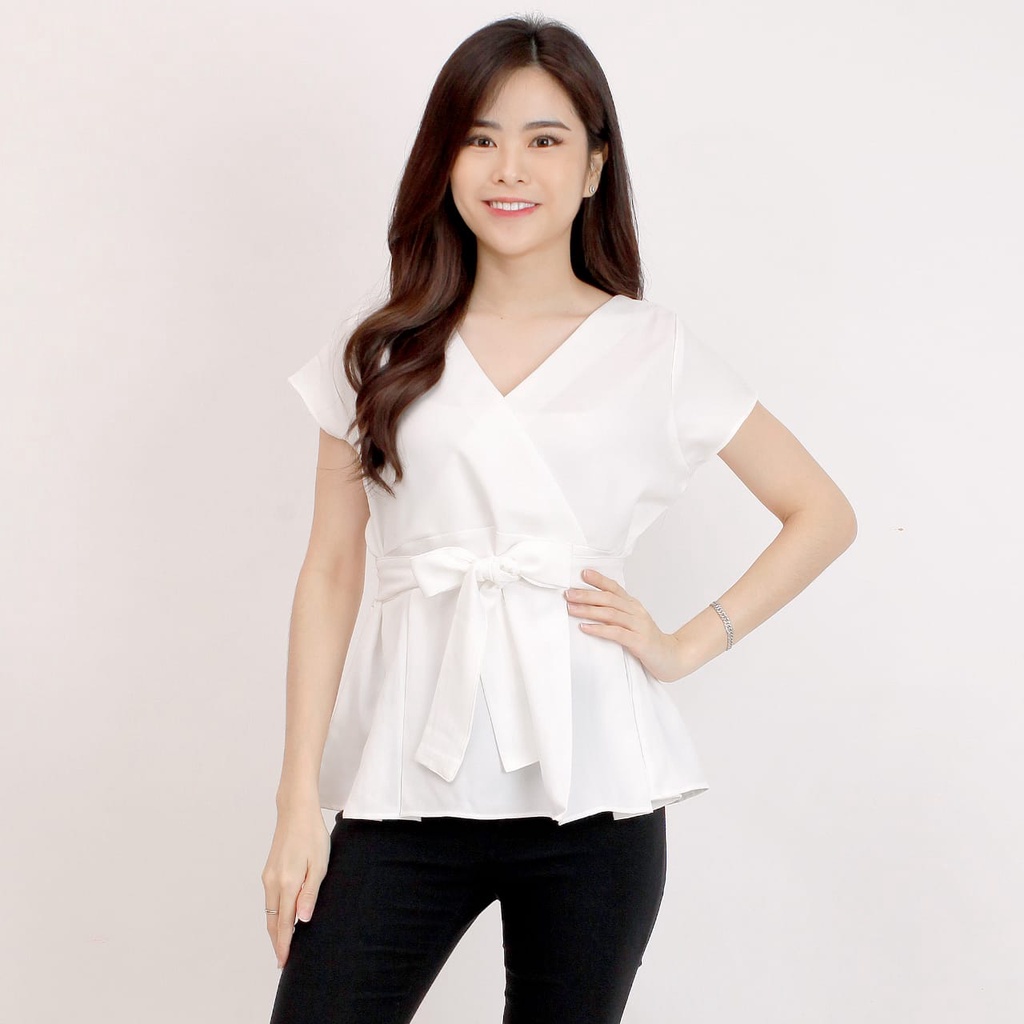 BAju Atasan Wanita Blouse Fashion Tangan Pendek 691-White
