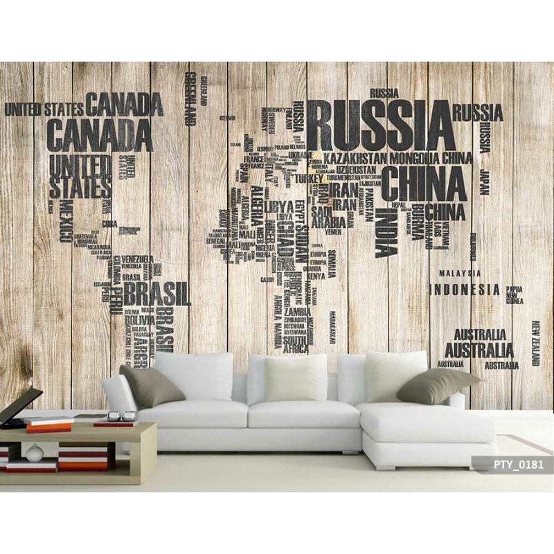 Wallpaper Dinding 3D Custom Peta Dunia (PTY-0181)
