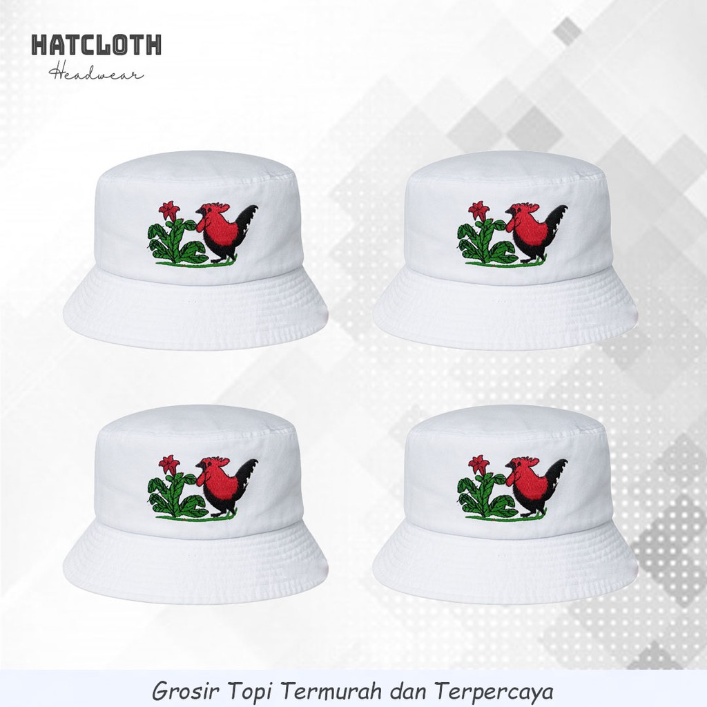 Topi Bucket Hat Ayam Jago Warna Putih