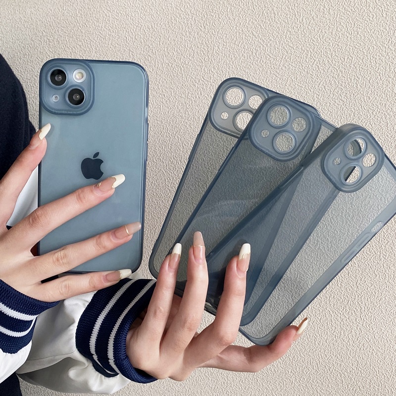 Case Pelindung Lensa Transparan Biru Untuk iPhone 13 i11 12 Pro max xr xsmax 7 8 plus