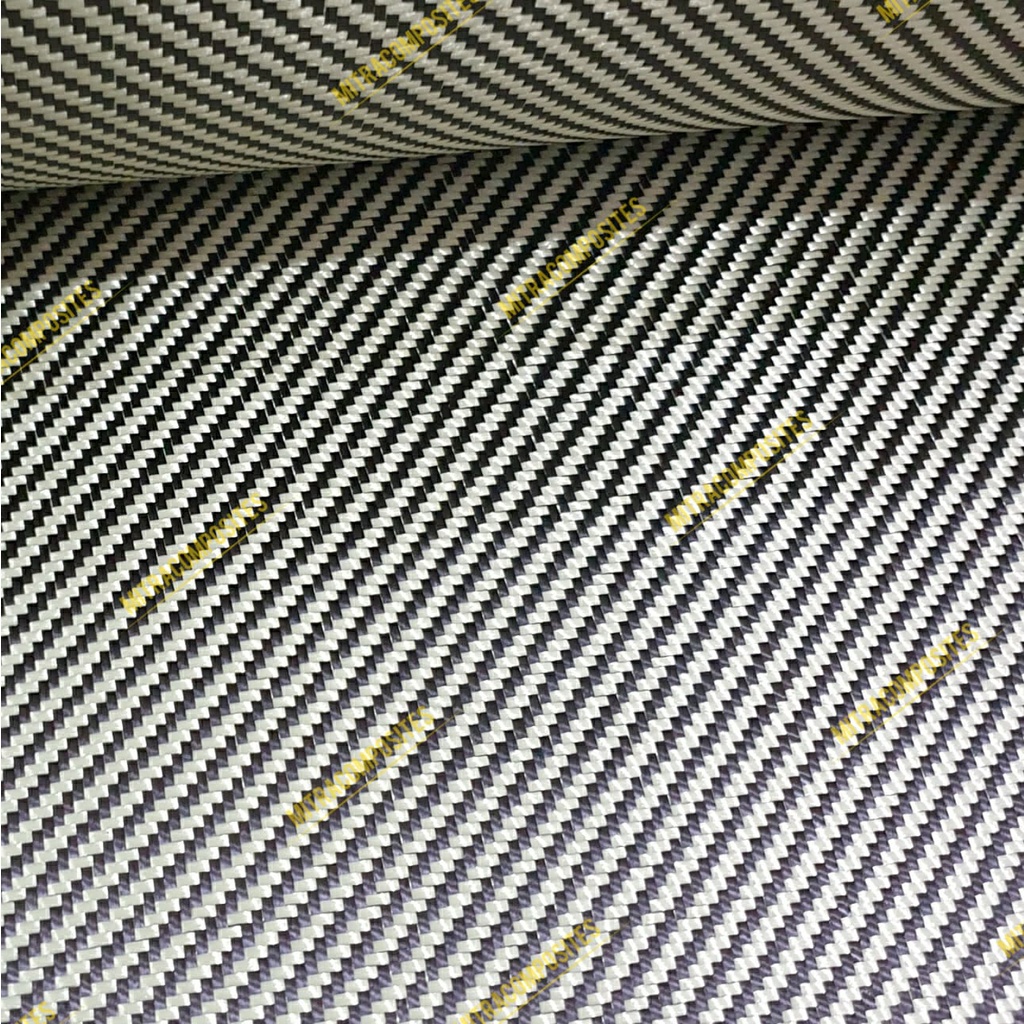 Serat 3K Carbon Karbon Kevlar Hybrid Fiber Fabric Twill 240 gram