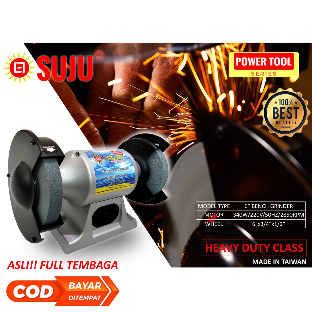 Heavy Duty Mesin Gerinda Duduk SUJU Gurinda Stand Bench Grinder Body Jumbo 6 Inch Asli Full Tembaga 