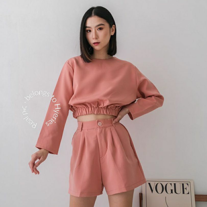 HYERIES Hwayoung set  / Setelan wanita / Sweater Wanita / Longsleeve Round Neck Top / Sweater Polos / Oversize Crop / Pakaian Casual Wanita /  Atasan Casual / Setelan Wanita / Blouse wanita Atasan asthethic / Atasan korean / Baju korea