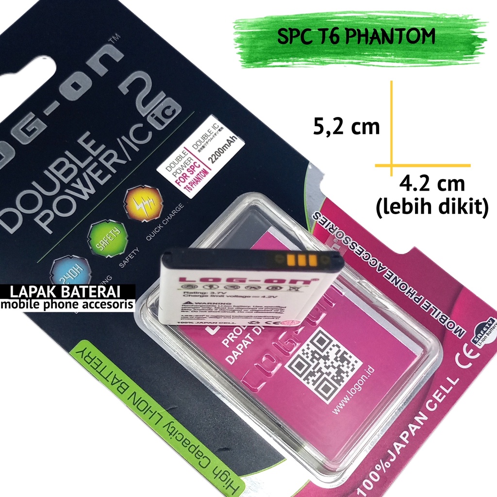 Log - On Baterai Spc T6 Phantom Double IC Protection Battery Batre