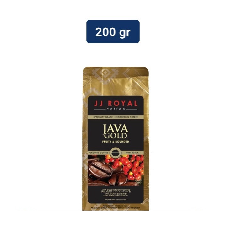 

JJ Cafe Royal Java Gold Ground 200gr barcode 8997022842775 Kopi Murni Bubuk Ground Kasar