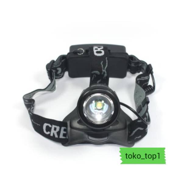 senter kepala T6 led ZOOM  2baterai hight power headlamp hitam