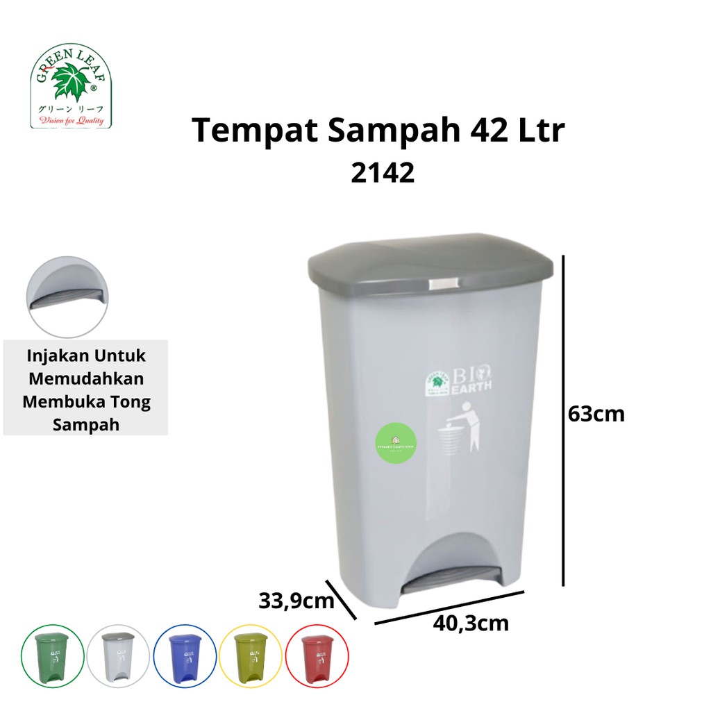 Tempat Sampah BIO Injak 42 Liter 2142 Green Leaf