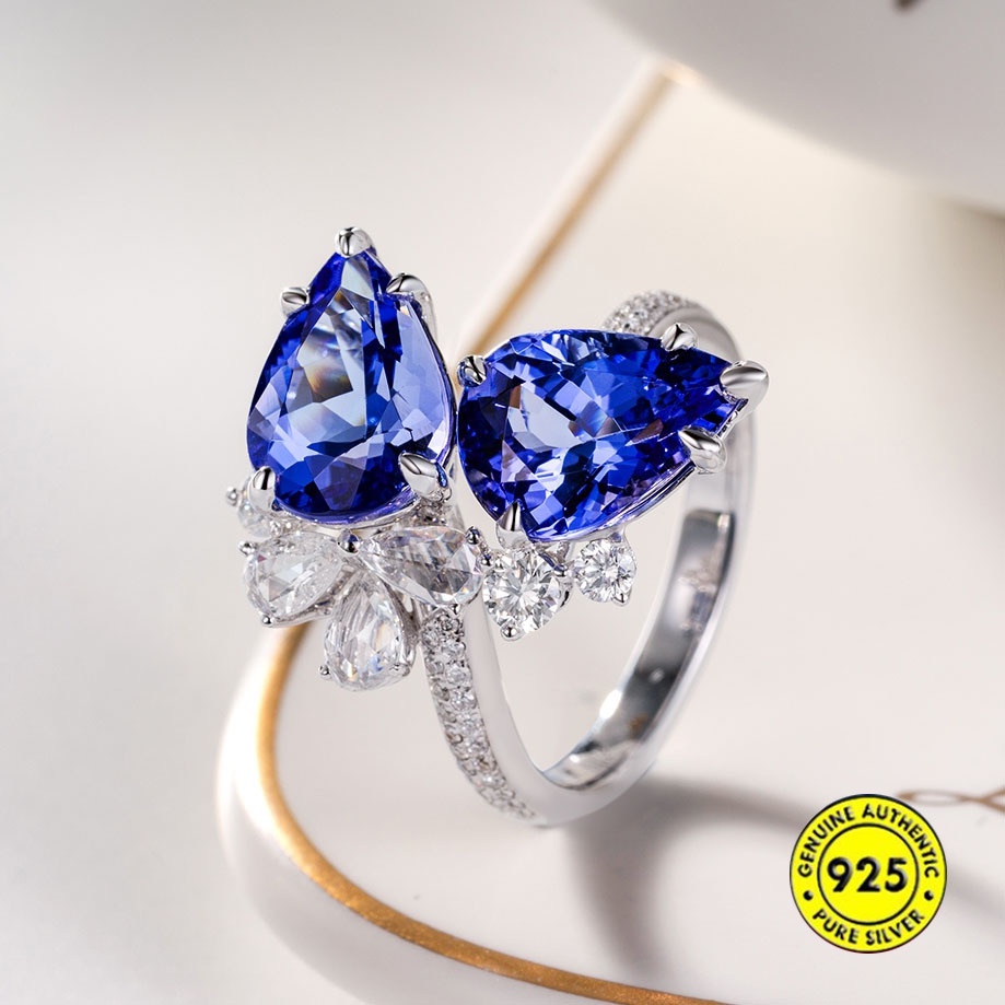 Cincin Berlian Sapphire Model Terbuka Dapat Disesuaikan Gaya Elegan Untuk Wanita