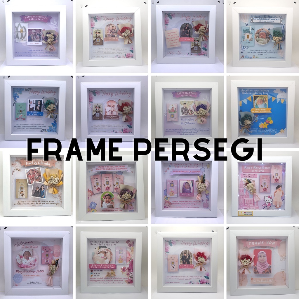 HAMPERS Gift CUSTOM Bingkai FRAME Mahar 3D  (TIDAK TERMASUK EMAS) Minigold / Hadiah / Kado Mahar variasi Minigold / Design Frame Birthday Wedding Newborn Baby Boy Girl Graduation