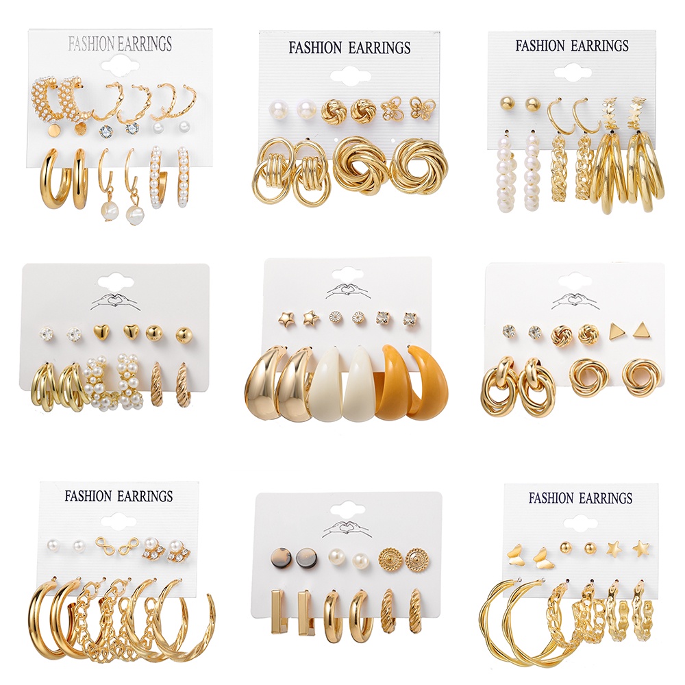 Fashion Resin Pearl Stud Earring Set Butterfly Crystal Gold Earrings Vintage Hoop Earring Women Jewelry Accessories