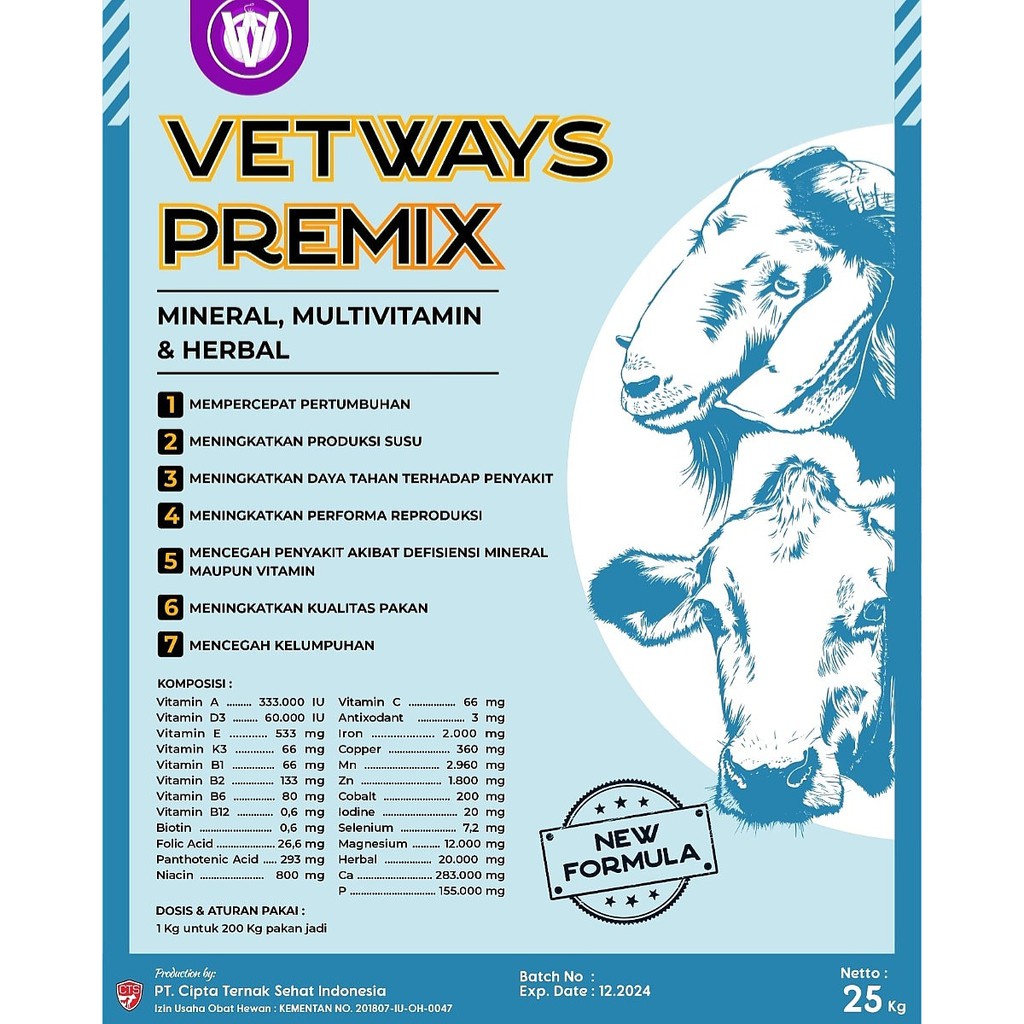 VETWAYS PREMIX 1KG - Premix Multivitamin Kambing Domb Sapi Babi