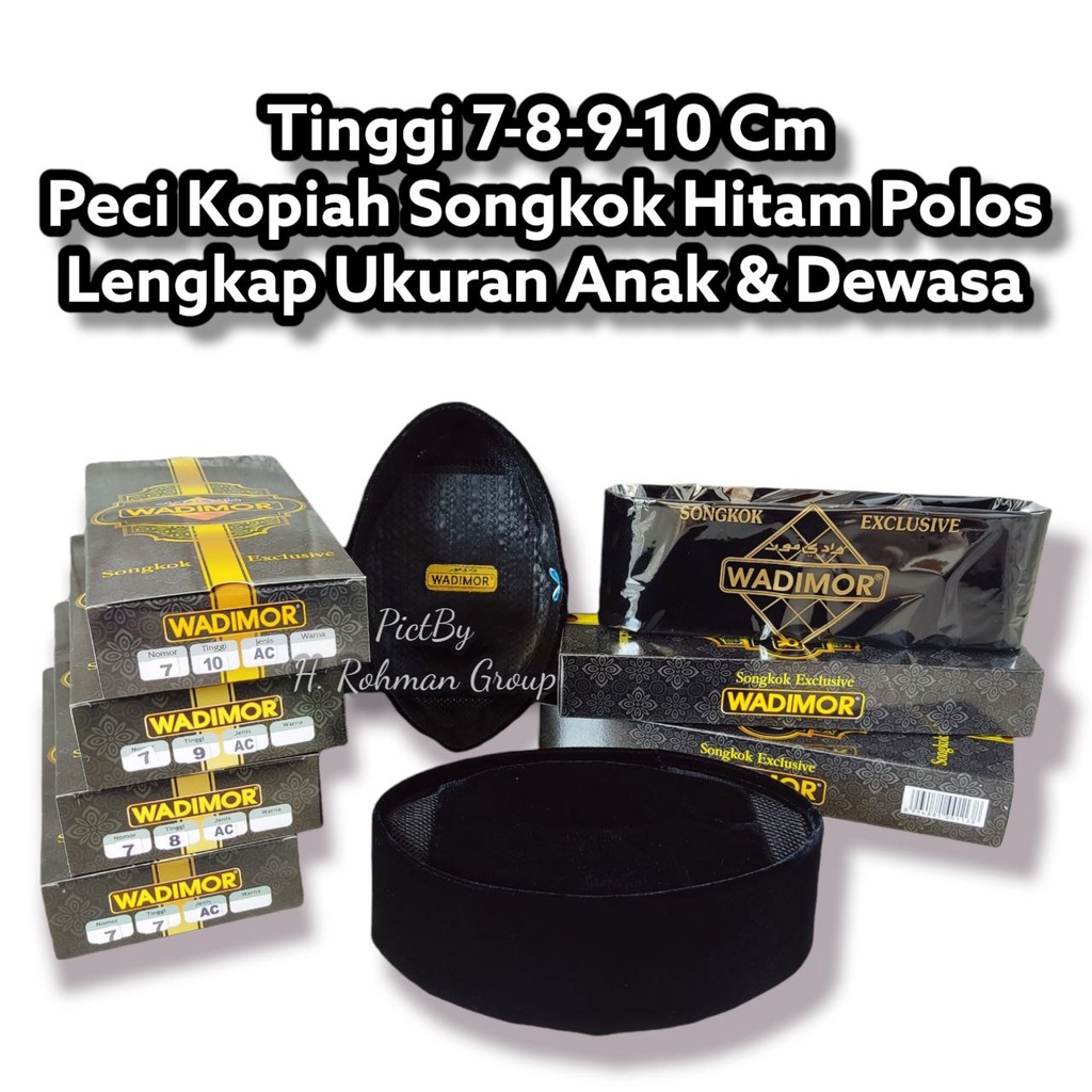 Peci Wadimor Tinggi 7 Peci Kupiah Songkok Nasional Hitam Polos AC [HALUS TEBAL]