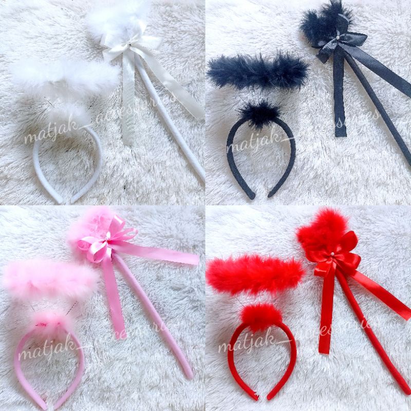 Halloween Bando Angel Tongkat Angel Peri Putih Hitam Pink Merah Bando Natal Malaikat Bulu Bando Halloween Pesta Kostum Cupid Feather