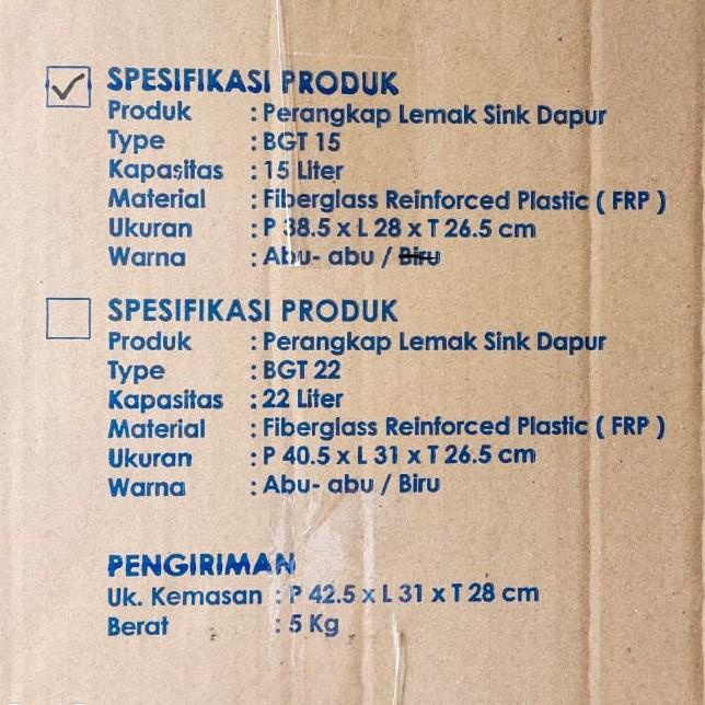 Jual Grease trap Portable BGT 15 Liter