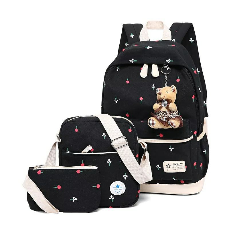 MOEZHA TAS _ Tas Sekolah (TULIP) Untuk Anak Perempuan Remaja Tas Ransel Lucu Backpack Besar Solid Kanvas PL952