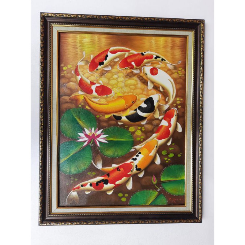 Lukisan Ikan Koi Sembilan Ekor Fengsui Lukisan Fengsui Lukisan Bunga Teratai Dekorasi Rumah Fengsui Shopee Indonesia