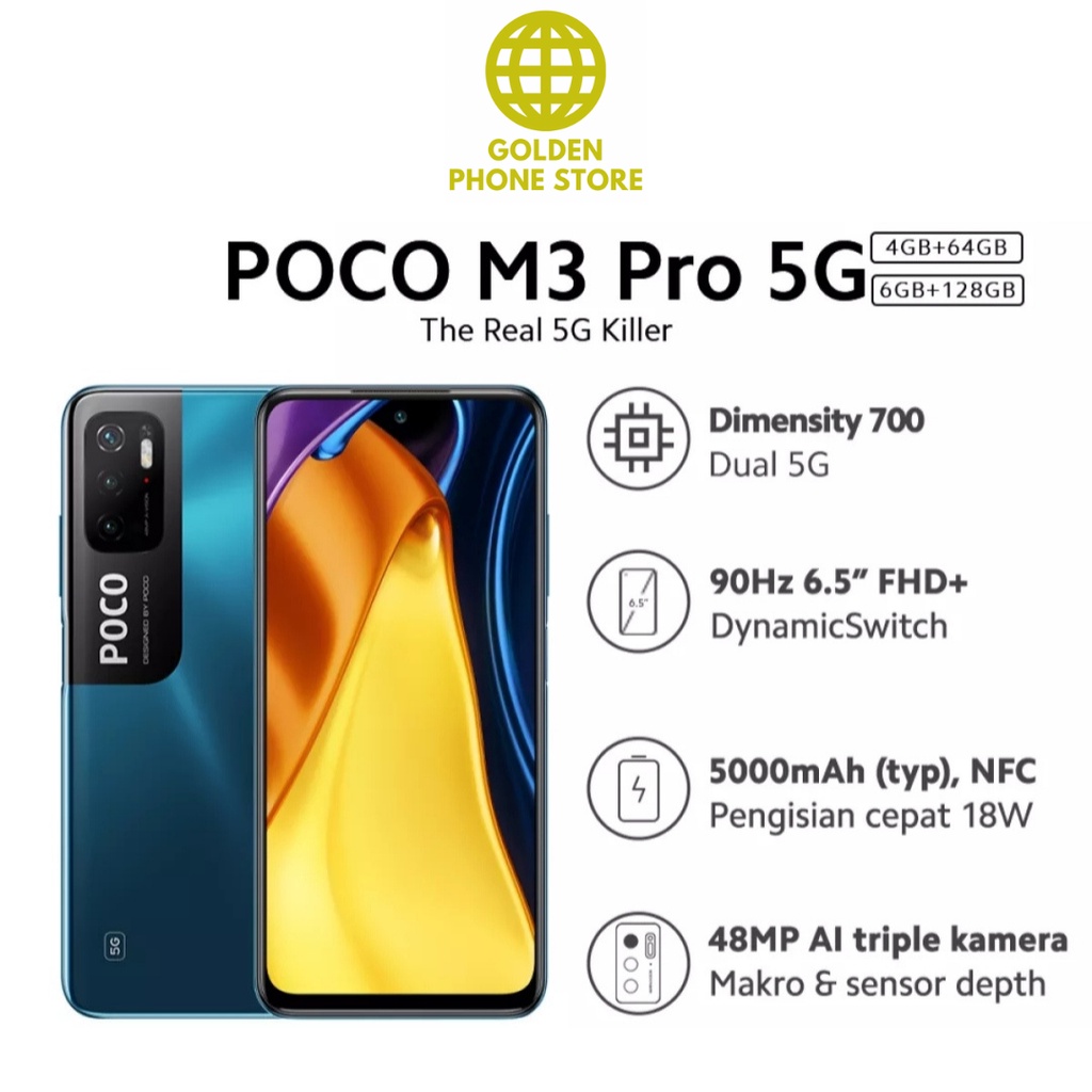 POCO M3 Pro 5G (4GB+64GB) 48MP AI Triple Kamera, Layar 6.5” FHD+, 5000mAh NFC-1