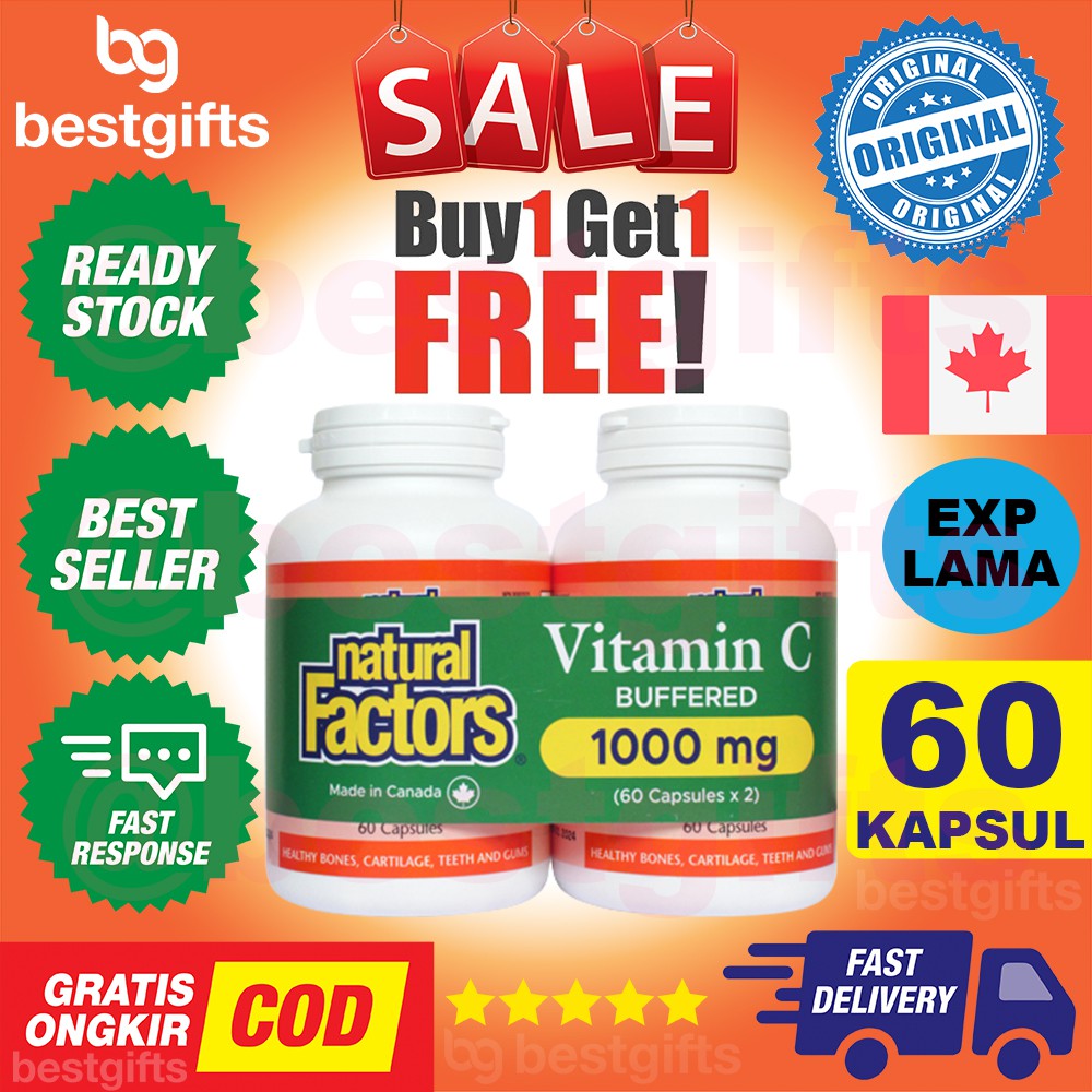 NATURAL FACTORS VITAMIN C BUFFERED 1000 MG 60 KAPSUL ANTIOKSIDAN DAYA TAHAN TUBUH BUY 1 GET 1 FREE